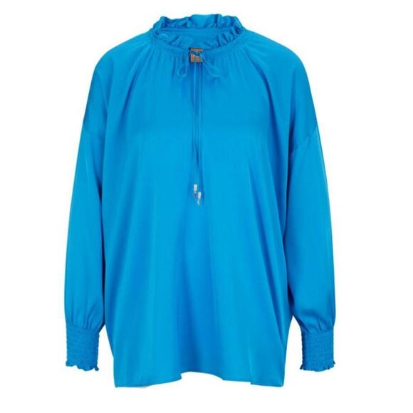 BOSS by HUGO BOSS Tops - BOSS Womens Baratina Silk Blend size 8 Blue Blouse Long Sleeve Designer New